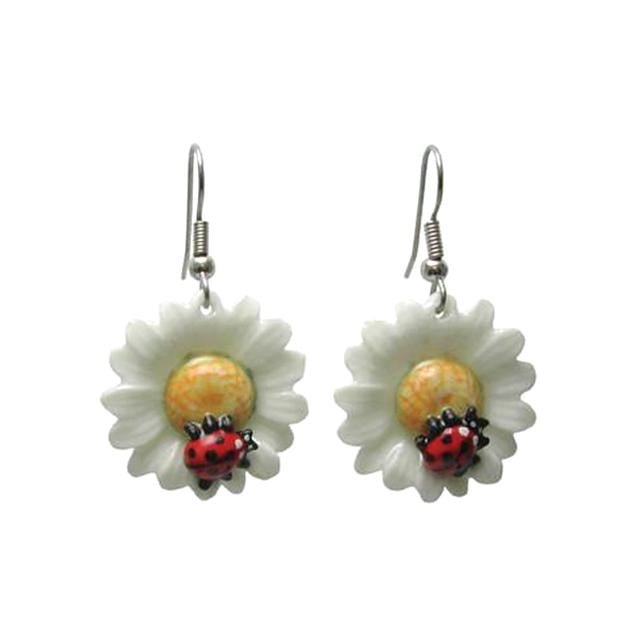 Ladybug on Daisy Porcelain Earrings
