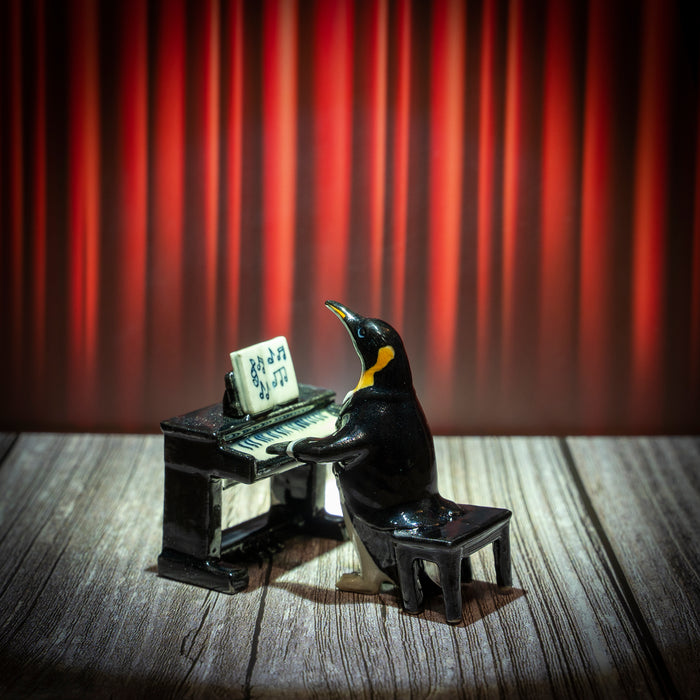 Penguin with Electric Piano - miniature porcelain figurine