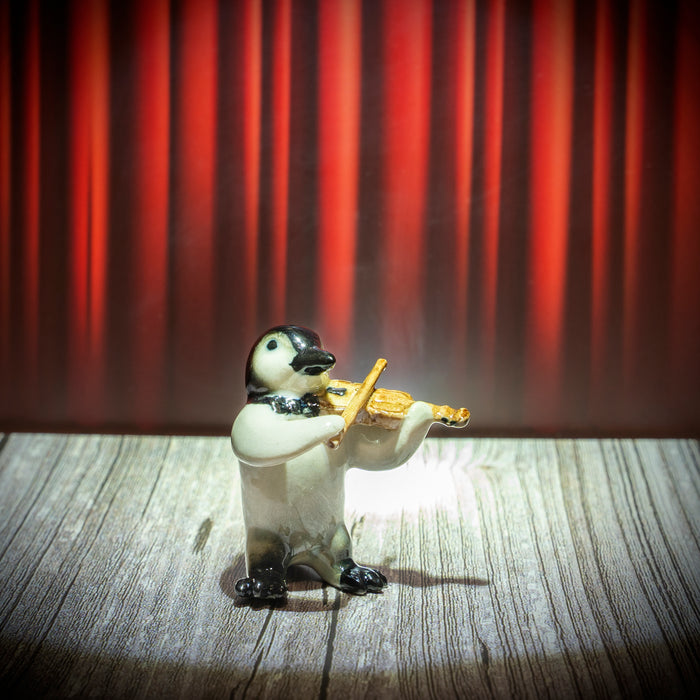 Penguin with Violin - miniature porcelain figurine