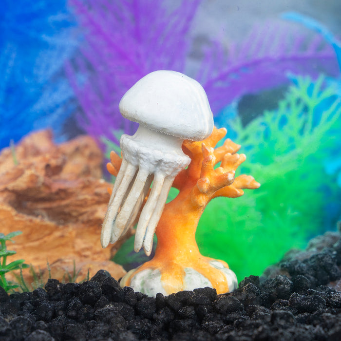 Spotted Jellyfish on Coral - miniature porcelain figurine