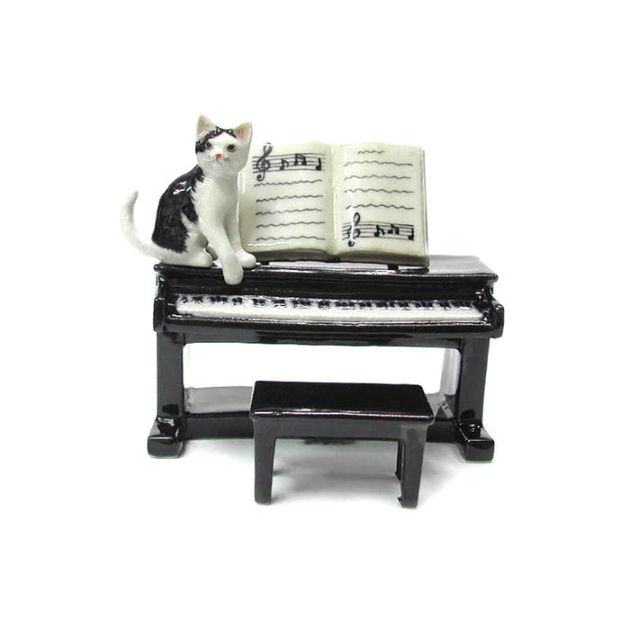 Kitten with Piano - miniature porcelain figurine