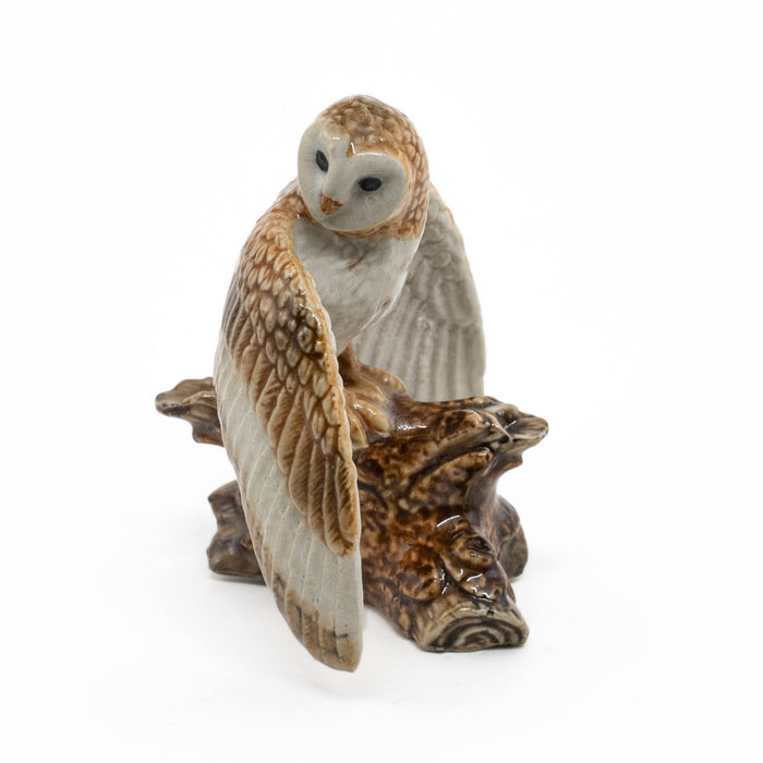 Owl - Barn Owl on Branch - miniature porcelain figurine