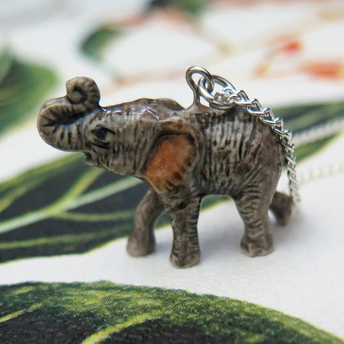 Elephant - African Elephant Pendant Porcelain Jewelry