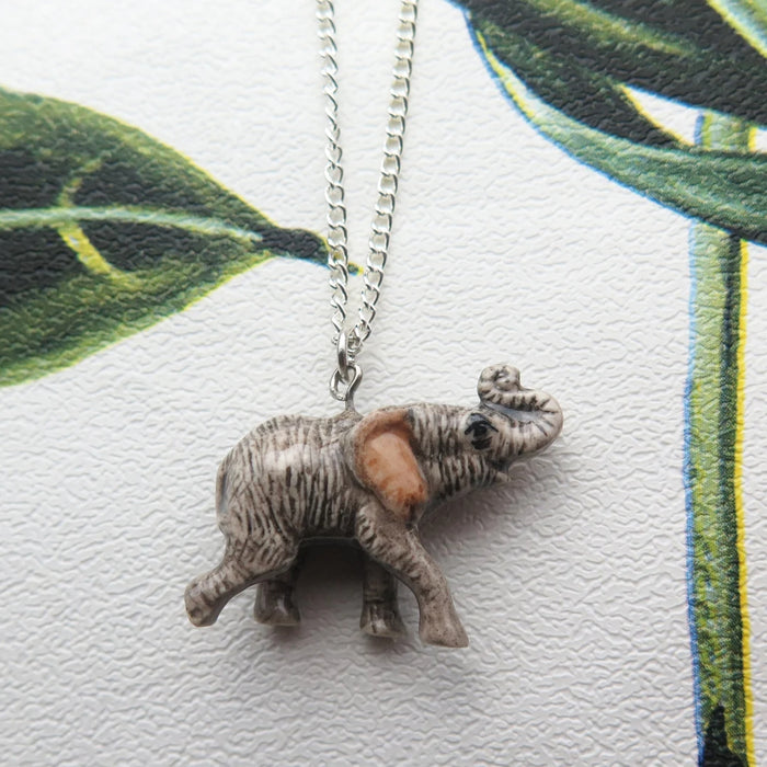 Elephant - African Elephant Pendant Porcelain Jewelry