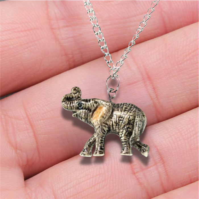 Elephant - African Elephant Pendant Porcelain Jewelry