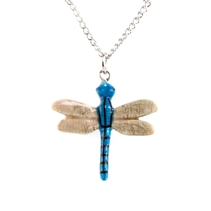 Dragonfly - Blue Stripe Dragonfly - Pendant Porcelain Jewelry