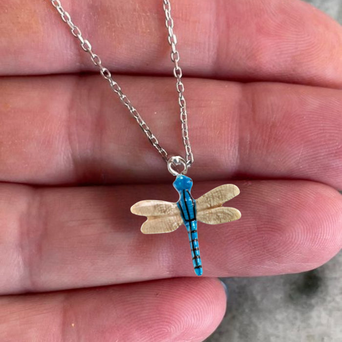 Dragonfly - Blue Stripe Dragonfly - Pendant Porcelain Jewelry