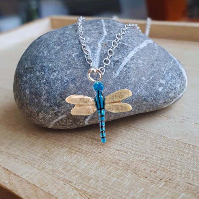 Dragonfly - Blue Stripe Dragonfly - Pendant Porcelain Jewelry