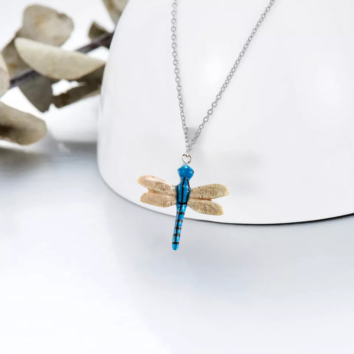 Dragonfly - Blue Stripe Dragonfly - Pendant Porcelain Jewelry