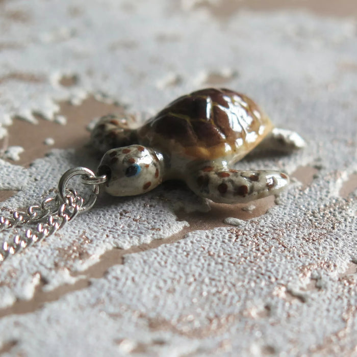 Turtle - Sea Turtle Pendant Porcelain Jewelry