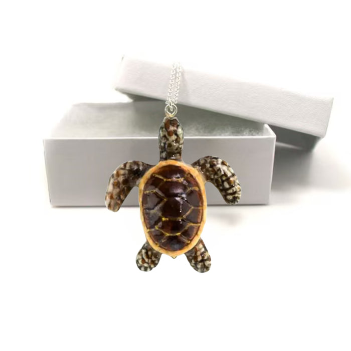 Turtle - Sea Turtle Pendant Porcelain Jewelry