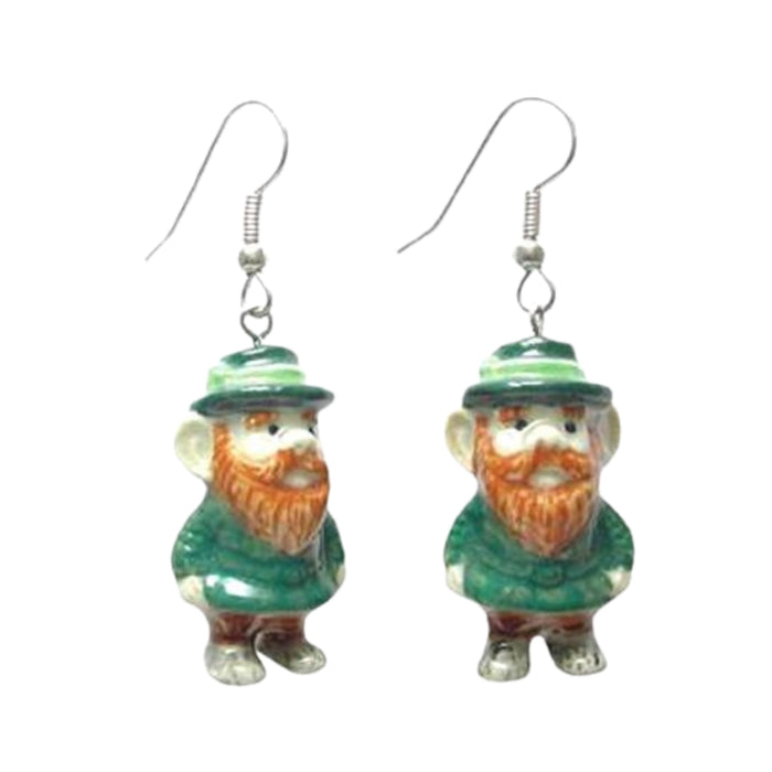 Little Critterz Jewelry Green Leprechaun Handcrafted French Hooks Porcelain Earrings Jewelry 2