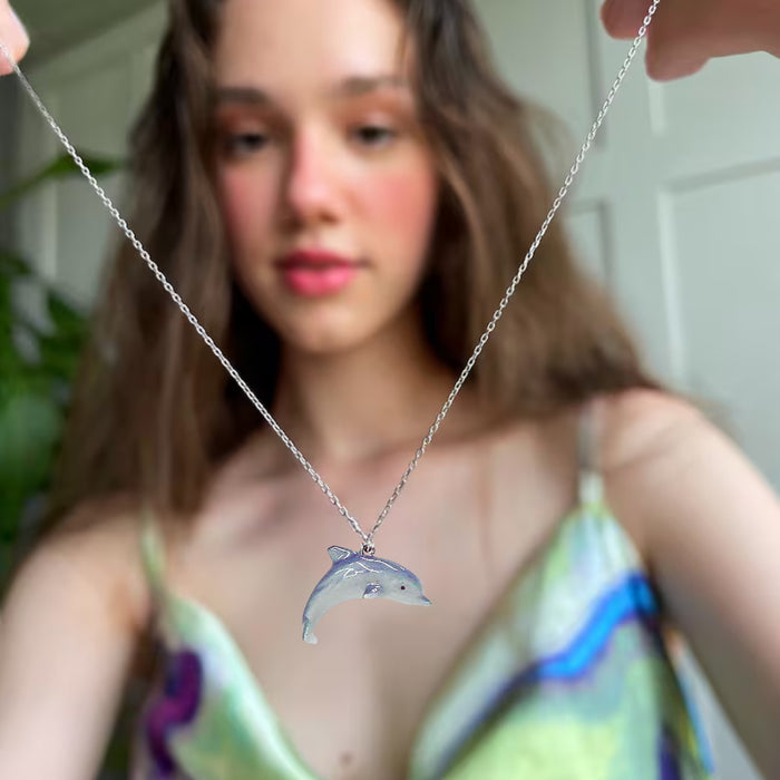Little Critterz Jewelry Blue Dolphin Fish Reptile Handcrafted Necklace Pendant Porcelain Jewelry