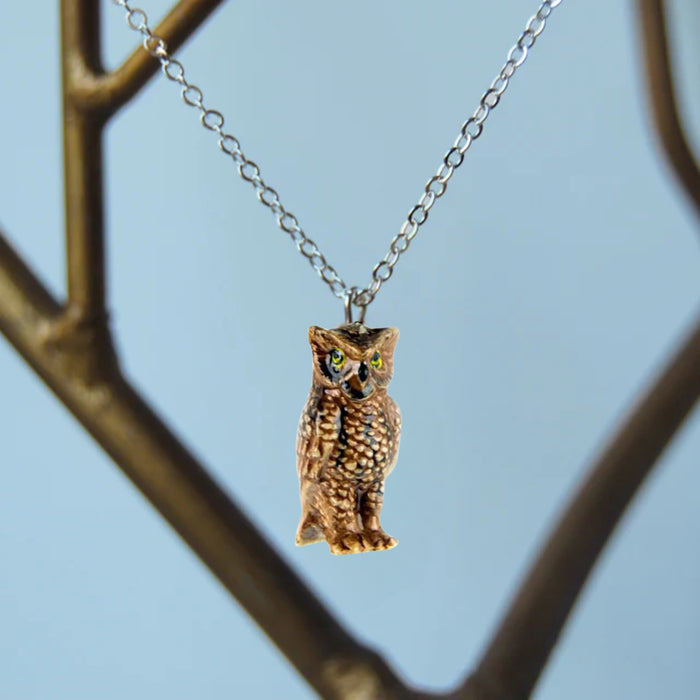 Little Critterz Jewelry Horned Owl Pendant Porcelain Jewelry