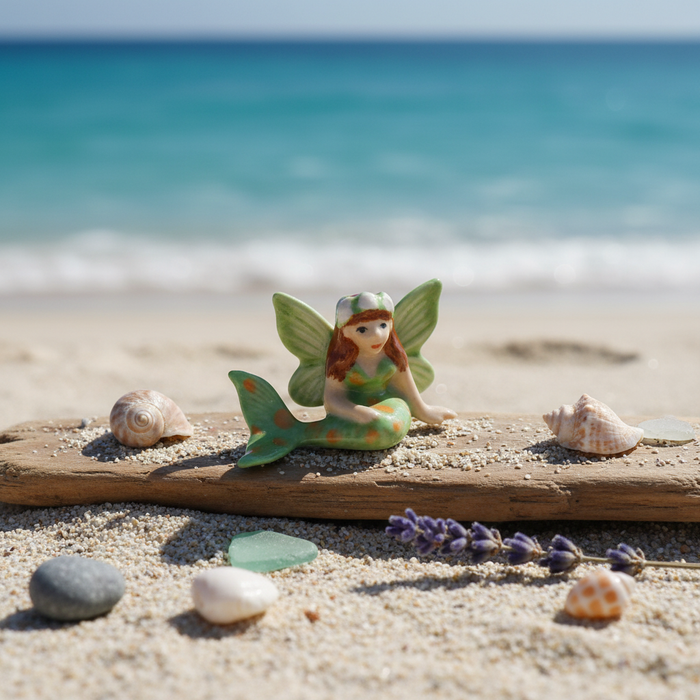 Fantasy - Mermaid Child "Emerald" - miniature porcelain figurine