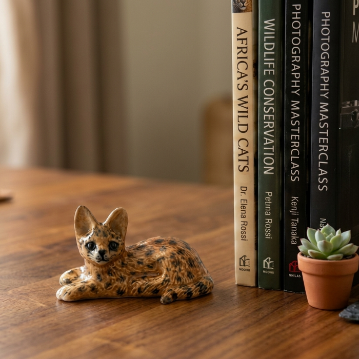 African Serval "Pounce" - miniature porcelain figurine