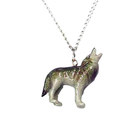 Wolf Howling Pendant Porcelain Jewelry