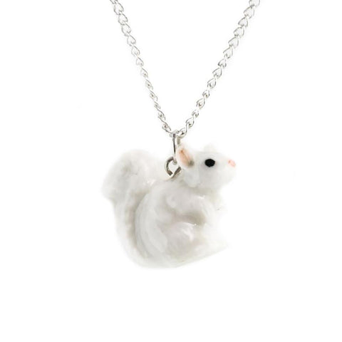 Squirrel - White Squirrel Pendant Porcelain Jewelry