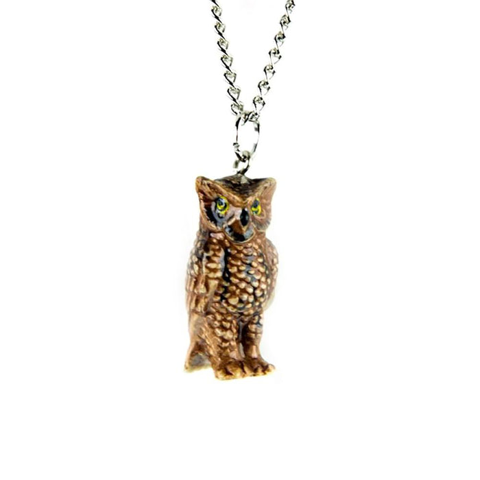 Horned Owl Pendant Porcelain Jewelry