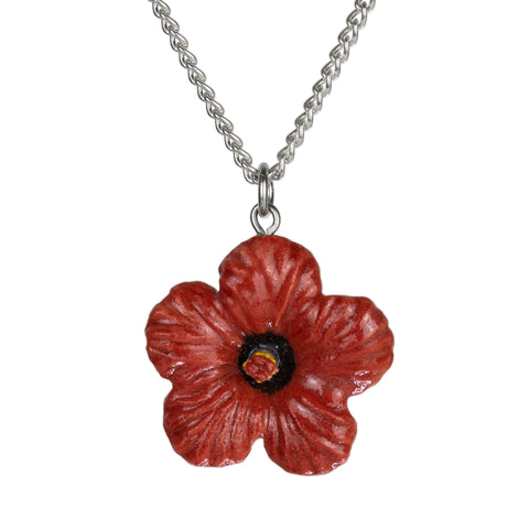 Flower - Pink Hibiscus Pendant Porcelain Jewelry