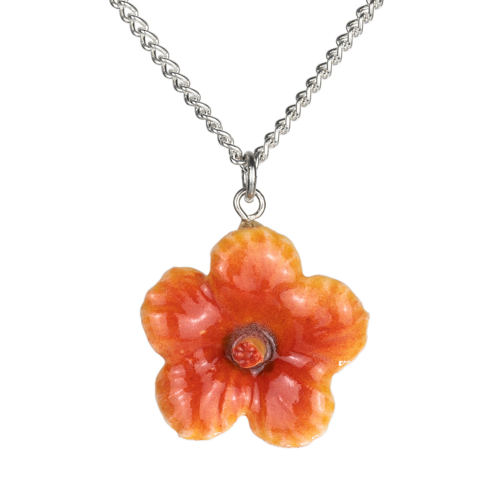 Flower - Orange Hibiscus Pendant Porcelain Jewelry