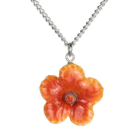 Flower - Orange Hibiscus Pendant Porcelain Jewelry