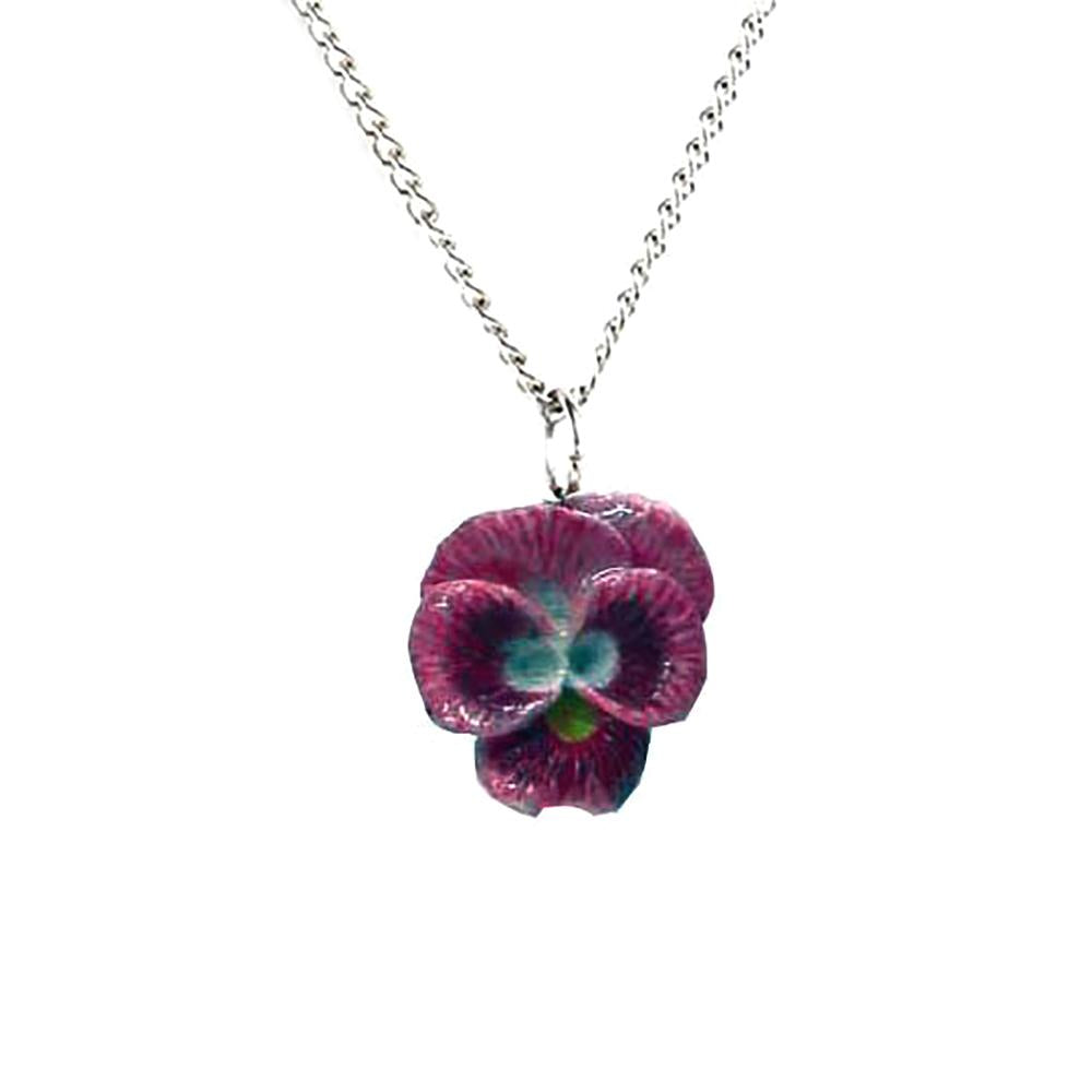Flower - Violet Pansy Pendant Porcelain Jewelry
