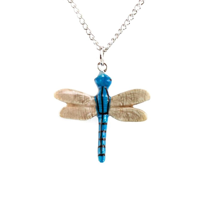 Dragonfly - Blue Stripe Dragonfly - Pendant Porcelain Jewelry