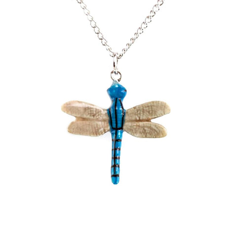 Dragonfly - Blue Stripe Dragonfly - Pendant Porcelain Jewelry