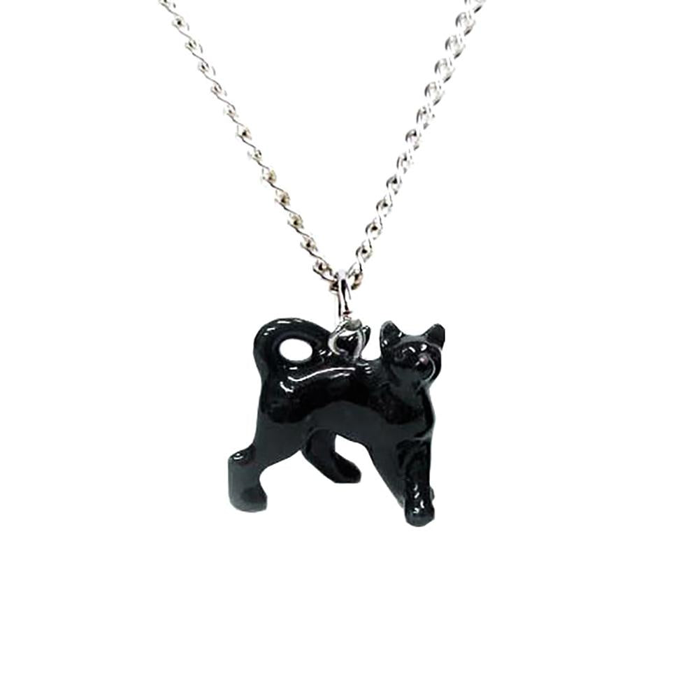 Black Cat Pendant - Porcelain Animal Jewelry — Little Critterz Black Cat Pendant - Porcelain Animal Jewelry — Little Critterz
