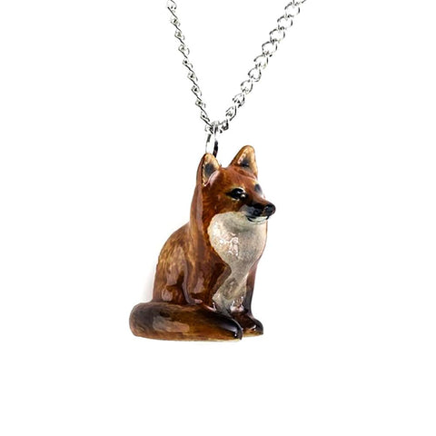 Red Fox Sitting Pendant Porcelain Jewelry