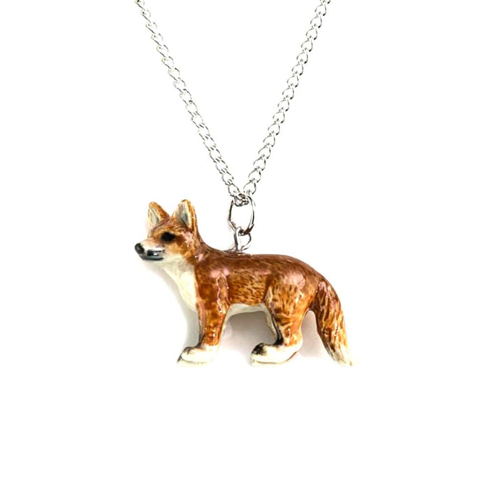 Red Fox Standing Pendant Porcelain Jewelry
