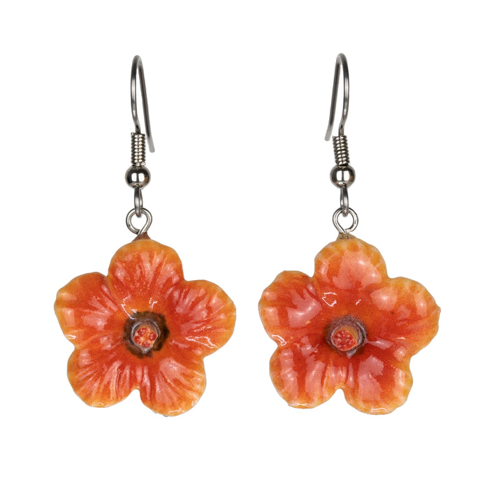 Orange Hibiscus Porcelain Earrings