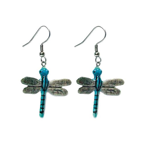 Dragonfly - Blue Stripe Dragonfly Porcelain Earrings