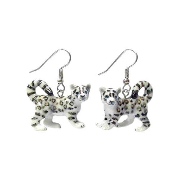 Snow Leopard Earrings - Porcelain Animal Jewelry — Little Critterz