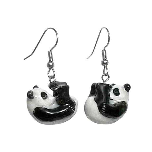 Roly Poly Panda Porcelain Earrings