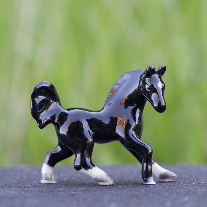 Horse  - Black Horse  "Star" - miniature porcelain figurine