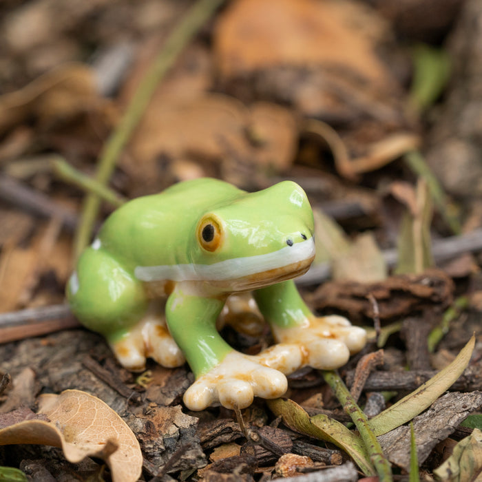 Frog - Green Tree Frog "Pond" - miniature porcelain figurine