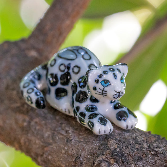 Snow Leopard Cub  "King" - miniature porcelain figurine