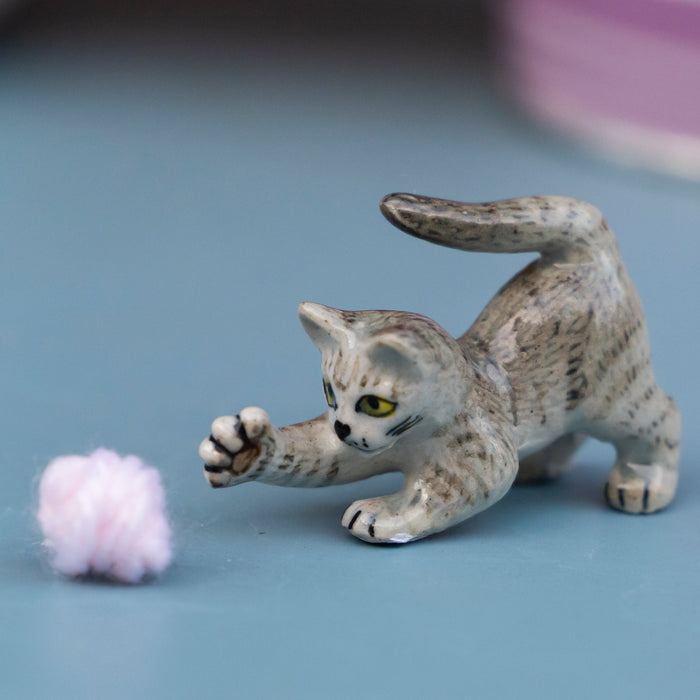 Cat - Grey Tabby Kitten"Lily" - miniature porcelain figurine
