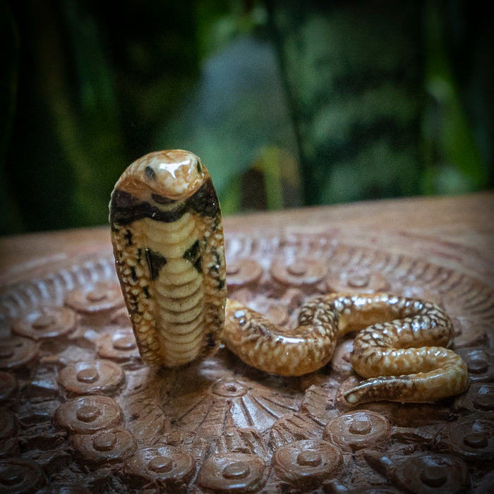 Snake - Spectacled Cobra "Naja" - miniature porcelain figurine