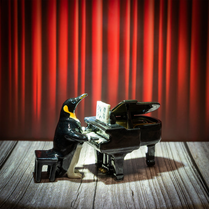 Penguin with Grand Piano - miniature porcelain figurine