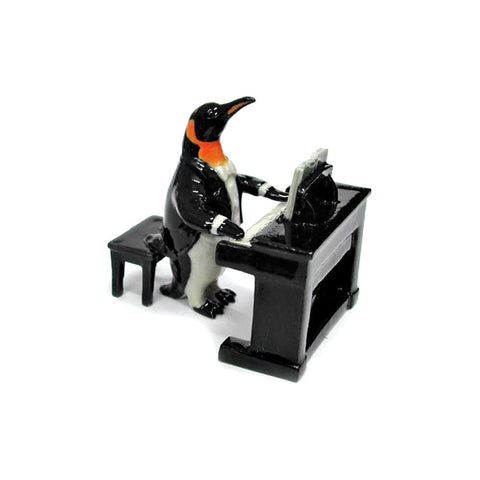 Penguin with Electric Piano - miniature porcelain figurine
