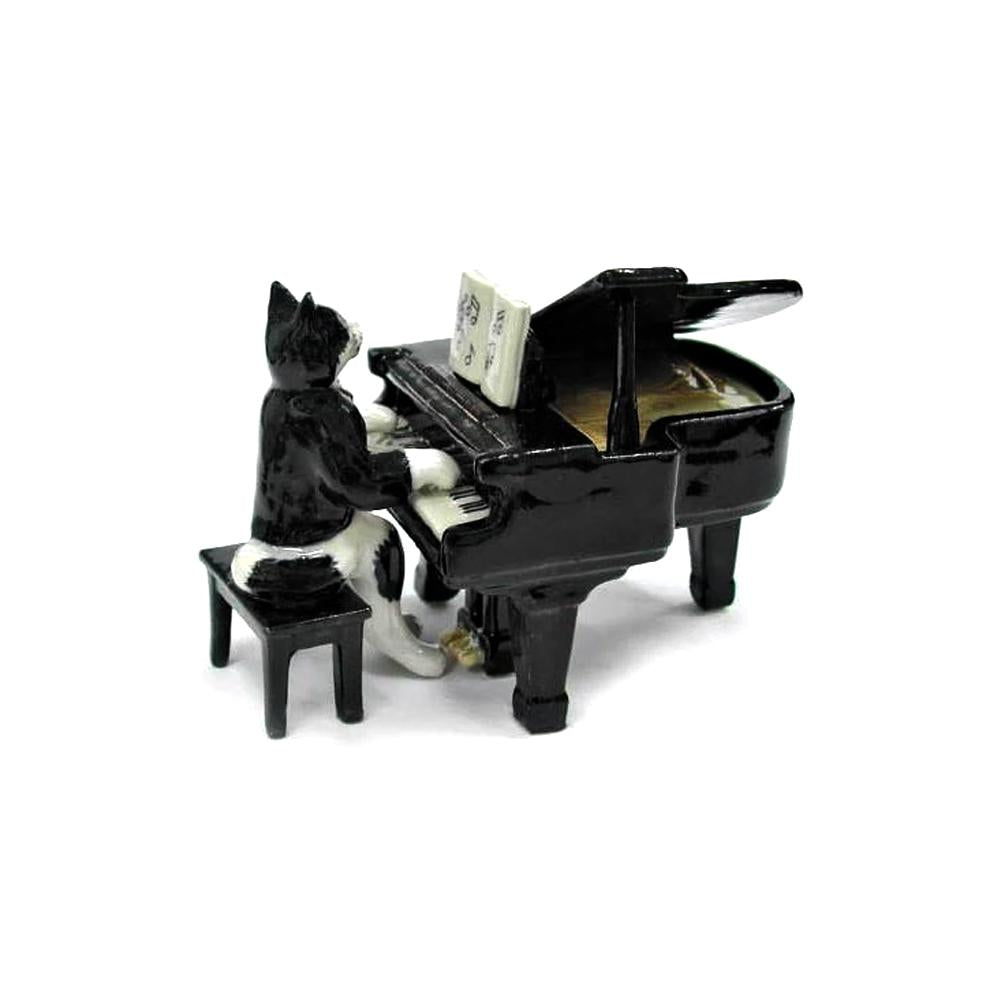 Musician Cat with Grand Piano- miniature porcelain figurine