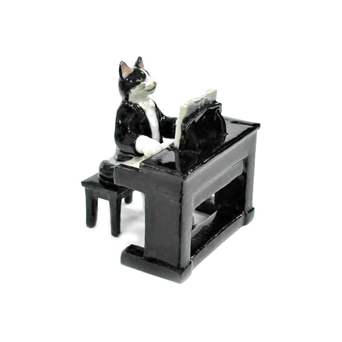 Musician Cat with Electric Piano- miniature porcelain figurine