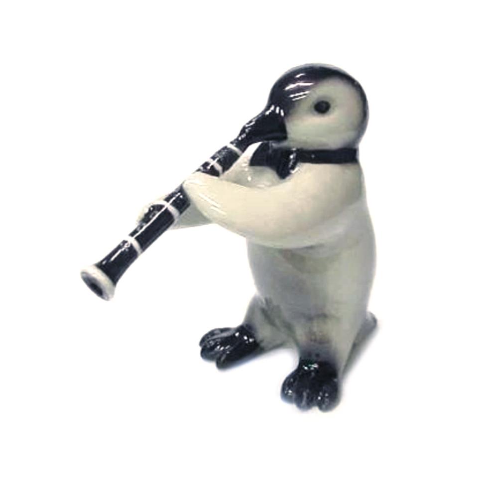 Penguin with Clarinet - miniature porcelain figurine