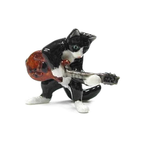 Cat with Electric Guitar - miniature porcelain figurine