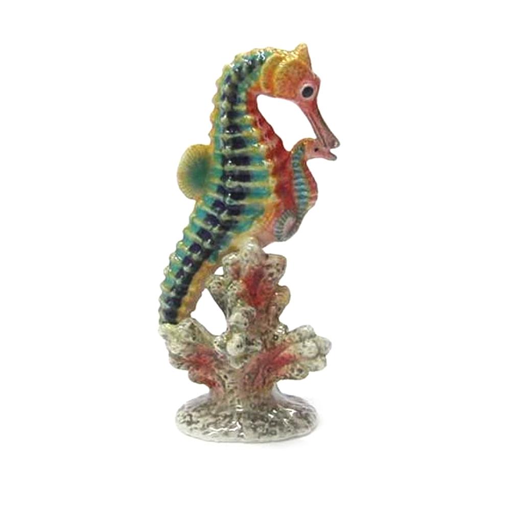 Multicolor Seahorse with Baby - miniature porcelain figurine