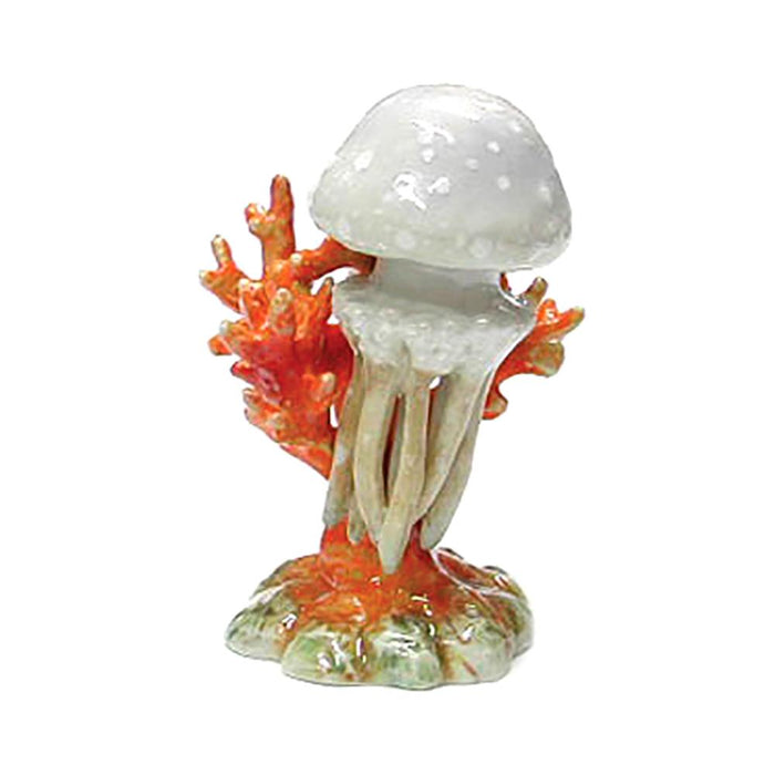 Spotted Jellyfish on Coral - miniature porcelain figurine