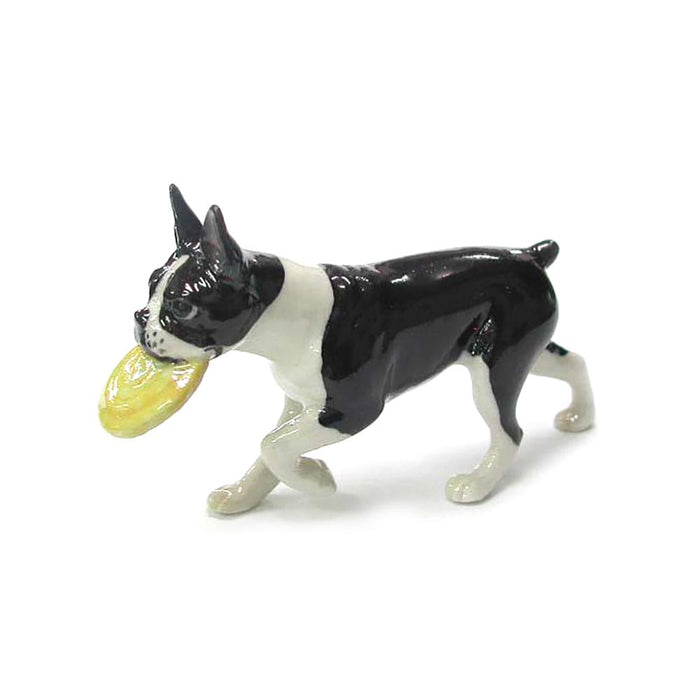 Boston Terrier with Frisbee - Porcelain Animal FIgurines - Northern Rose, Little Critterz